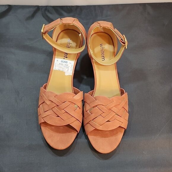 BRAND NEW WHITEMT LOW BLOCK-HEEL ADJUSTABLE BUCKLE WOMEN'S WIDE BRAIDED … - Picture 1 of 16